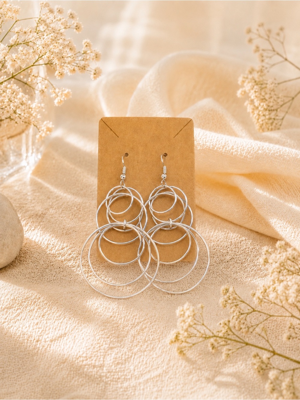 Silver Multi-Hoop Dangle Earrings - Elegant Women's Fashion Jewelry NWOT